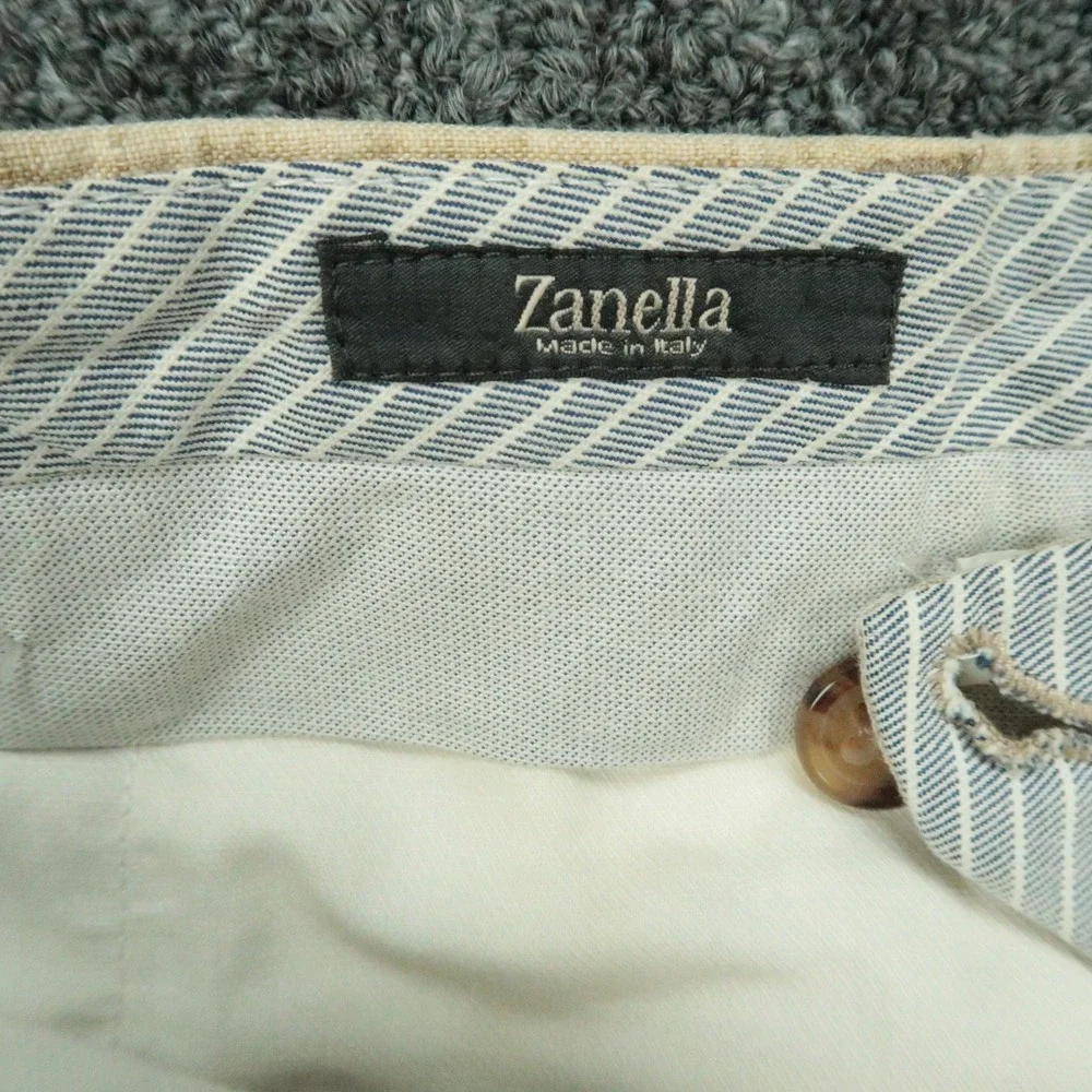 Zanella Pants Mens 34x30 Beige Tan Cinquanta 100% Linen Straight Trouser